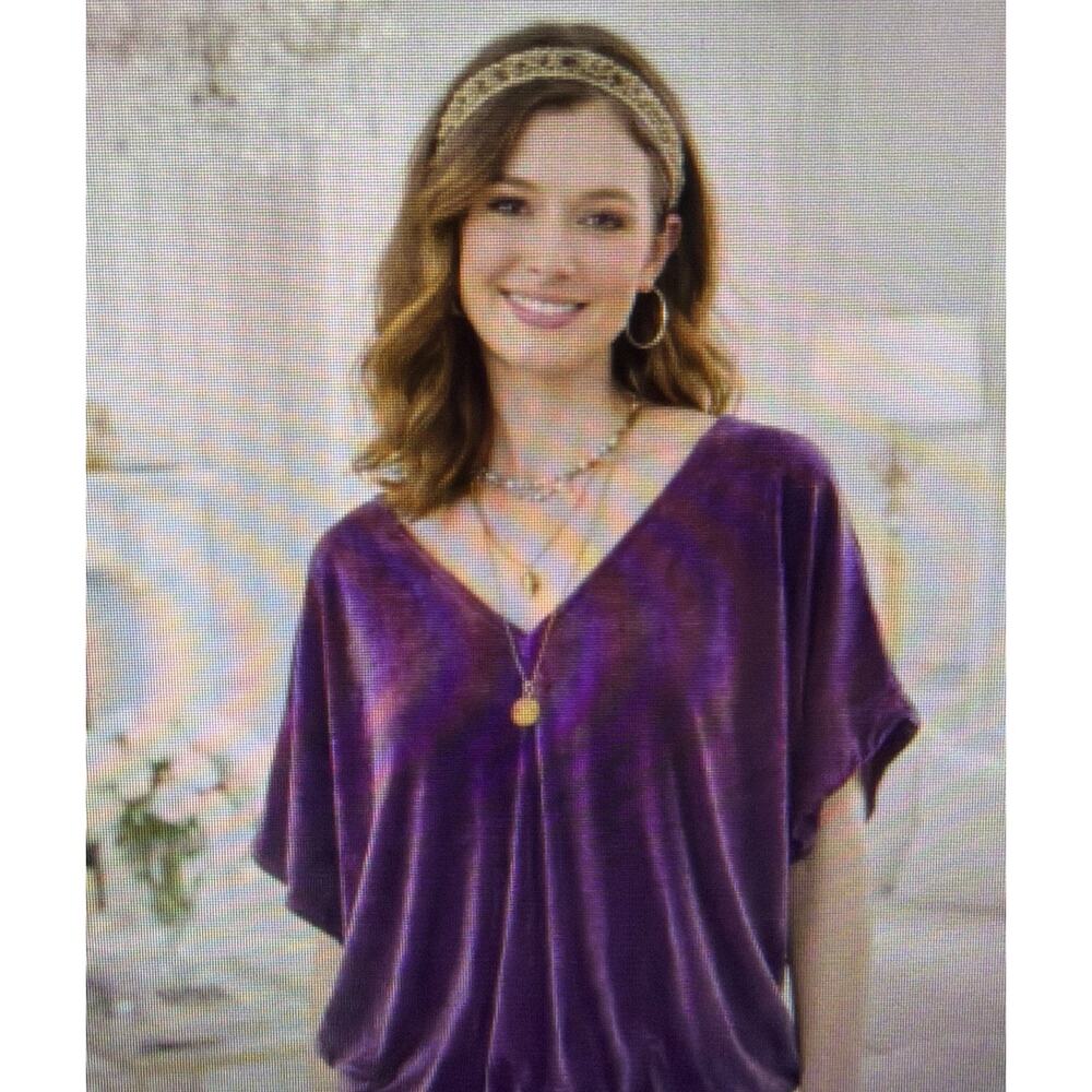 Lands End Tunic large 14 16 Purple Velour V Neck Dolman bohemian victorian